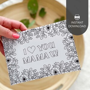 Tarjeta para colorear imprimible "Te amo, abuela" / Regalo de flores para el Día de la Madre para la abuela, actividad manual para el aula infantil, DESCARGA INSTANTÁNEA M01