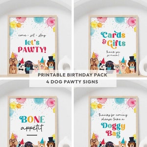 Puppy Pawty printable party sign bundle Girl or Boy Birthday dog table decor 4 watercolor designs favors food gifts INSTANT DOWNLOAD D02 image 1