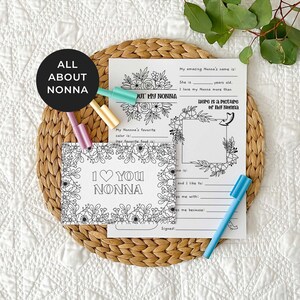 Carte grand-mère à colorier imprimable + lot Tout sur Nonna | Cadeau pour la fête des mères, activité bricolage en classe pour enfants, TÉLÉCHARGEMENT IMMÉDIAT M01