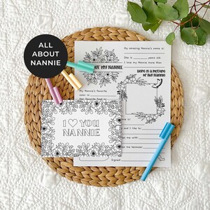 Tarjeta para colorear de la abuela para imprimir + paquete Todo sobre la niñera / Regalo del Día de la Madre, actividad para el aula para niños, DESCARGA INSTANTÁNEA M01