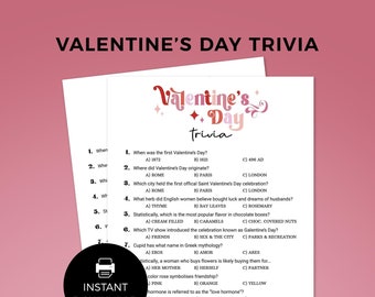 Valentine's Day Printable Game, Valentine Trivia activity | Groovy retro Galentines party game | Teen adult, family fun instant download R02