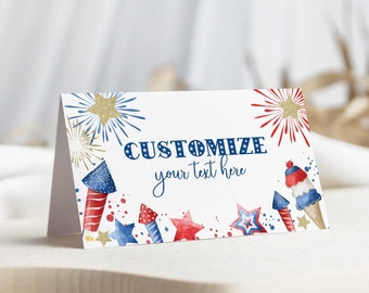 Editable 4th of July Firecracker printable food tents | Independence Day patriotic table sign place card template, DIY instant download A01