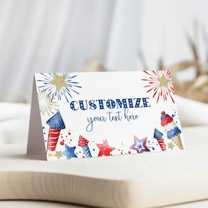 Editable 4th of July Firecracker printable food tents | Independence Day patriotic table sign place card template, DIY instant download A01