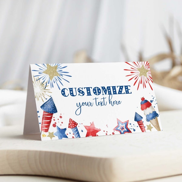 Editable 4th of July Firecracker printable food tents | Independence Day patriotic table sign place card template, DIY instant download A01