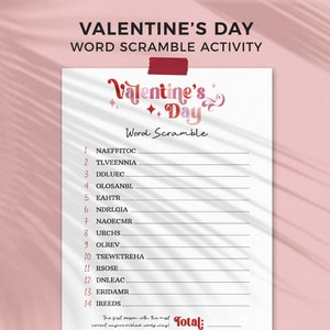 Valentine's Day Printable Game, Word Scramble Groovy retro Galentines party, kids, family fun quiz classroom activity INSTANT DOWNLOAD R02 image 1