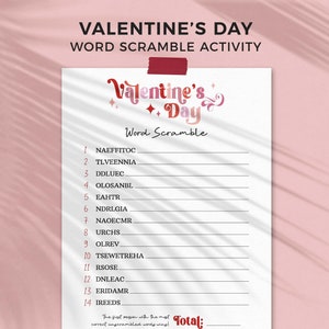 Juego imprimible del Día de San Valentín, juego de palabras revueltas, fiesta de Galentines retro, divertida actividad de aula para niños y familias, DESCARGA INMEDIATA R02