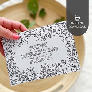 Tarjeta de felicitación para colorear imprimible para abuela / Regalo floral para el Día de la Madre para abuela, actividad manual para el aula infantil, DESCARGA INSTANTÁNEA M01