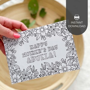 Tarjeta de felicitación para abuela para colorear e imprimir. Regalo floral para el Día de la Madre para abuela. Manualidad para el aula infantil. Descarga instantánea. M01