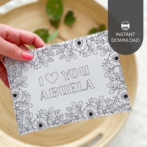 Tarjeta para colorear imprimible "Te amo abuela" / Flor: regalo para el Día de la Madre para abuela, actividad manual para el aula infantil, descarga instantánea M01