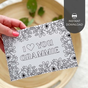 Tarjeta para colorear imprimible "Te amo abuela" / Regalo de flores para el Día de la Madre para la abuela, actividad manual para el aula infantil, DESCARGA INSTANTÁNEA M01