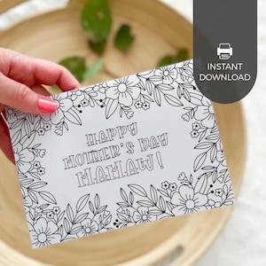 Tarjeta de felicitación para colorear imprimible para abuela / Regalo floral para el Día de la Madre para abuela, actividad manual para el aula infantil, DESCARGA INSTANTÁNEA M01