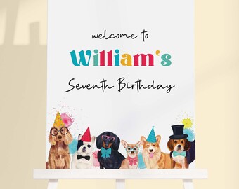 Large Lets Pawty Editable Birthday Welcome Sign | Puppy dog printable decor for boy's or girl's party | Poster template instant download D02