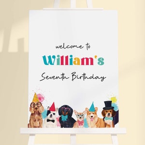 Large Lets Pawty Editable Birthday Welcome Sign Puppy dog printable decor for boy's or girl's party Poster template instant download D02 image 1