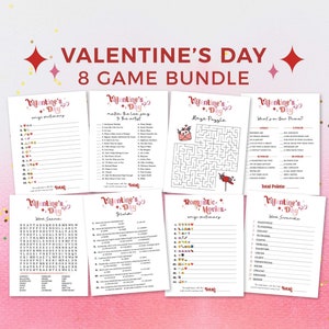 8 Printable Valentines Day Game Bundle | Galentines party love games + puzzles | Family + kids classroom activities INSTANT DOWNLOAD R02