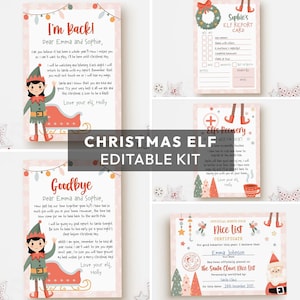 Editable Christmas Elf Kit | Girl Christmas elf arrival + goodbye letter, report, nice list bundle | Printable template INSTANT DOWNLOAD C07