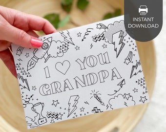 Love You Grandpa Printable Coloring Father's Day Card | DIY kids classroom craft activity gift for grandfather gift INSTANT DOWNLOAD F01