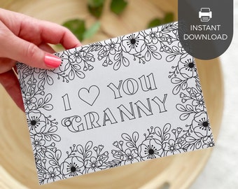 Love You Granny Printable Coloring Card | Mother's Day gift, DIY kids classroom craft activity gift for grandmother, INSTANT DOWNLOAD M01