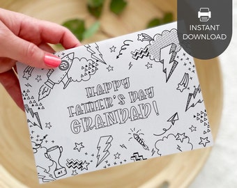 Happy Father's Day Grandad Printable Coloring Card | DIY kids classroom craft activity gift for grandfather, superhero INSTANT DOWNLOAD F01