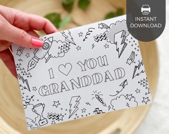 Love You Granddad Printable Coloring Father's Day Card | DIY kids classroom craft activity gift for grandfather gift INSTANT DOWNLOAD F01