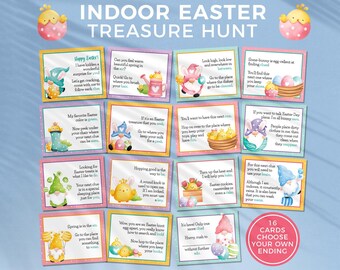 Gnome Indoor Easter Treasure Hunt printable scavenger egg hunt cards for kids | Easter treasure hunt clues activity INSTANT DOWNLOAD E04