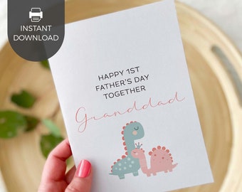 Happy 1st Father's Day Granddad printable card pink princess dinosaur | Girl first born gift from baby for Grandfather INSTANT DOWNLOAD D06