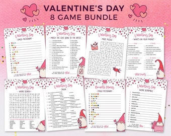 Valentines Day Game Bundle, printable love games, puzzles | Galentines party instant download | Adult, teen, kids, classroom activities V01