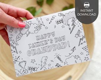 Happy Father's Day Granddad Printable Coloring Card | DIY kids classroom craft activity gift for grandfather, superhero INSTANT DOWNLOAD F01