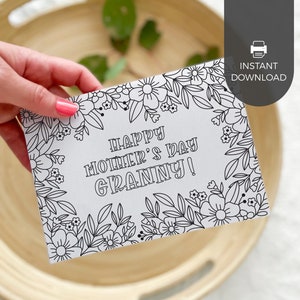 Afdrukbare kleurkaart oma, bloemen | Happy Mother's Day-cadeau voor grootmoeder, knutselen voor kinderen in de klas, INSTANT DOWNLOAD M01