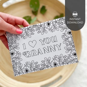 Tarjeta para colorear imprimible "Te amo abuela" / Regalo para el Día de la Madre, manualidad para el aula infantil, regalo para abuela, descarga instantánea M01