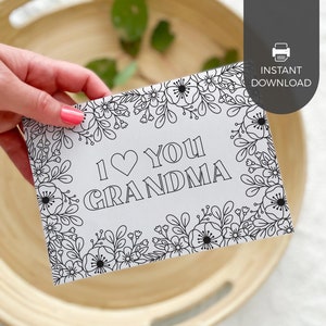 Tarjeta para colorear imprimible "Te amo abuela" / Regalo para el Día de la Madre, manualidad para el aula infantil, regalo para abuela, descarga instantánea M01