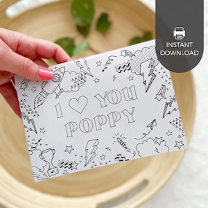 Te amo amapola Tarjeta para colorear imprimible para el Día del Padre / Actividad manual para el aula para niños, regalo para abuelo, regalo para papá DESCARGA INMEDIATA F01