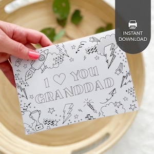 Te amo abuelo Tarjeta para colorear imprimible para el Día del Padre / Manualidad para niños en el aula, regalo para abuelo, descarga instantánea F01