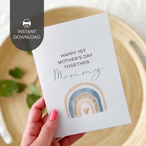 Biglietto d'auguri stampabile per la festa della mamma, arcobaleno blu boho / Biglietto d'auguri per il primogenito, regalo di compleanno per la mamma, DOWNLOAD IMMEDIATO R03