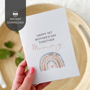 Biglietto d'auguri stampabile per la festa della mamma, arcobaleno rosa boho / Biglietto d'auguri per il primogenito, regalo di compleanno per la mamma, DOWNLOAD IMMEDIATO R04