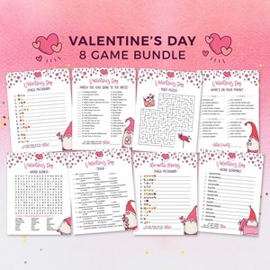 Valentines Day Game Bundle, printable love games, puzzles | Galentines party instant download | Adult, teen, kids, classroom activities V01