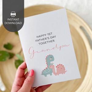 Biglietto d'auguri stampabile per la prima festa del papà per il nonno, principessa rosa con dinosauro / Regalo per la prima nata di una bambina per il nonno DOWNLOAD IMMEDIATO D06