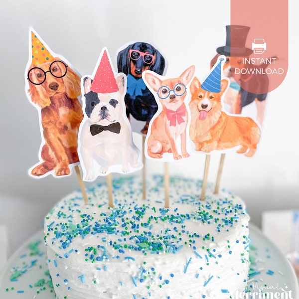 Dog Party Cake Topper centrepiece printable | Puppy Pawty food sign cut outs, table decor decorations or photoprops INSTANT DOWNLOAD D02