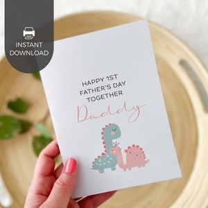 Buon 1° Festa del Papà biglietto stampabile per papà, principessa dinosauro / biglietto di auguri per la prima nata di una bambina regalo da parte di un bambino per papà DOWNLOAD IMMEDIATO D06