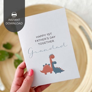 Biglietto d'auguri stampabile per la festa del papà del nonno, dinosauro blu / regalo per il primogenito maschio da parte di un neonato per il nonno, DOWNLOAD IMMEDIATO D05