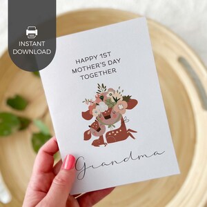 Tarjeta imprimible para el primer día de la madre, diseño de ciervo floral bohemio. Tarjeta de felicitación para el primer día de la madre. Regalo para la abuela. DESCARGA INSTANTÁNEA. D03