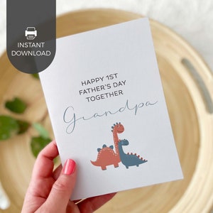 Biglietto d'auguri stampabile per la prima festa del papà per il nonno, dinosauro blu / Primogenito maschio regalo da bambino per il nonno, DOWNLOAD IMMEDIATO D05