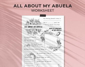 All About Abuela Mother's Day printable gift questionnaire | Fill in the blank gift, DIY kids classroom activity, INSTANT DOWNLOAD M01