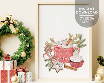 Christmas Farmhouse Printable Holiday Sign Decor | Watercolour Hot Cocoa Wall Art Print | Vintage Christmas Decor instant download C02