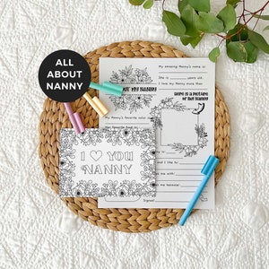 Love You Nanny Printable Coloring Grandmother Card All About Nanny Mother's Day gift, DIY kids classroom activity, INSTANT DOWNLOAD M01 image 1