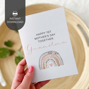 Carte imprimable « Happy 1ère fête des mères », grand-mère, arc-en-ciel rose bohème | Cadeau carte de voeux grand-mère aînée pour bébé, TÉLÉCHARGEMENT IMMÉDIAT R04