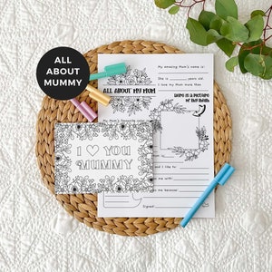Biglietto d&#39;auguri per la festa della mamma &quot;Ti amo mamma&quot;, stampabile e da colorare + Tutto sulla mamma / Regalo per la festa della mamma, attività fai da te per bambini in classe, DOWNLOAD IMMEDIATO M01