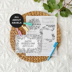 Carte grand-mère à colorier imprimable + lot Tout sur Abuela | Cadeau pour la fête des mères, activité bricolage en classe pour enfants, TÉLÉCHARGEMENT IMMÉDIAT M01