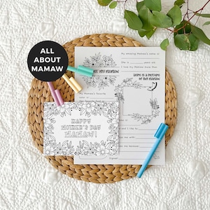 Tarjeta para colorear de la abuela imprimible + Paquete "Todo sobre la abuela" / Regalo para el Día de la Madre, actividad para el aula infantil, descarga instantánea M01