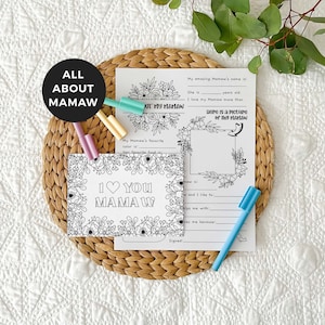 Lot carte grand-mère à colorier + Tout sur Mamaw | Cadeau pour la fête des mères, activité bricolage en classe pour enfants, TÉLÉCHARGEMENT IMMÉDIAT M01