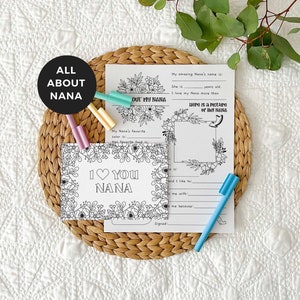 Tarjeta para colorear de la abuela imprimible + Paquete "Todo sobre la abuela" / Regalo para el Día de la Madre, actividad para el aula infantil, descarga instantánea (M01)
